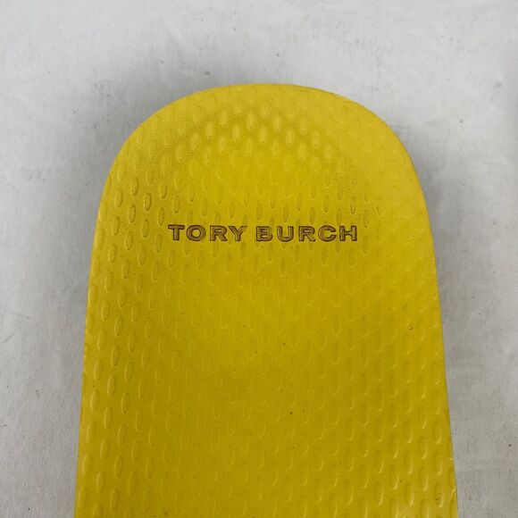 Tory Burch Womens sz 9 M Mini Minnie Flip Flop Thong Firefly Yellow Logo Sandals - Picture 6 of 9